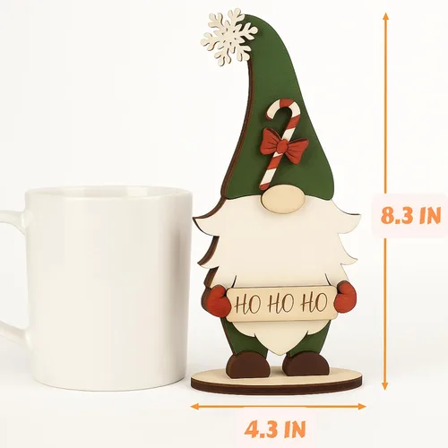 Vista 4 de Juego de 3 decoraciones de mesa de Navidad con gnomos de madera, decoración navideña para el hogar, oficina, chimenea, centro de mesa