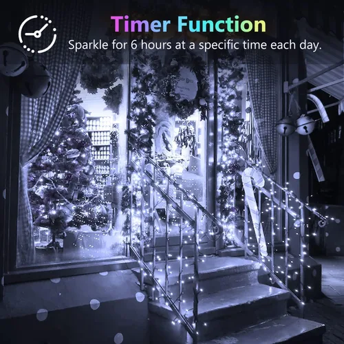 Vista 7 de BOSSERN - Guirnalda de luces de Navidad a batería, con control remoto, 60 LED, 8 modos, regulable, con temporizador y función de memoria Blanco