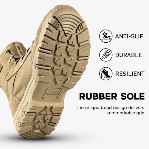 Vista 4 de FREE SOLDIER Botas de senderismo tácticas para hombre, ligeras, cómodas, botas de trabajo de combate de 6 pulgadas