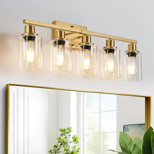 Vista 15 de MOKATNG Juego de 2 apliques de pared para baño, luces de tocador modernas negras con pantalla de vidrio blanco, lámpara de pared de baño