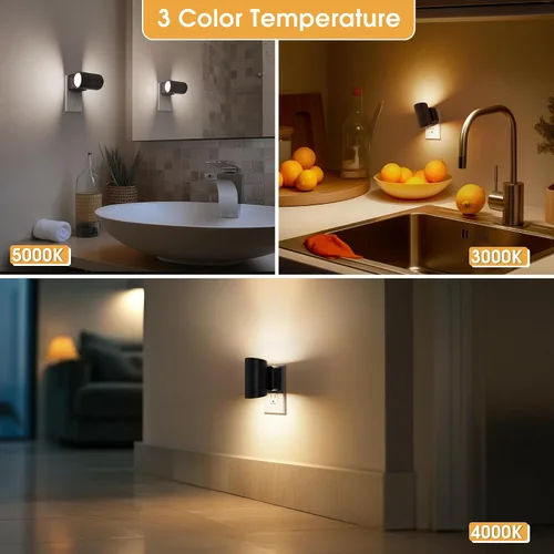 Vista 4 de Briignite - Luces nocturnas led enchufables, 3CCT, sensor de anochecer a amanecer, de 3000 K, regulable para pasillo, dormitorio, escalera, paquete