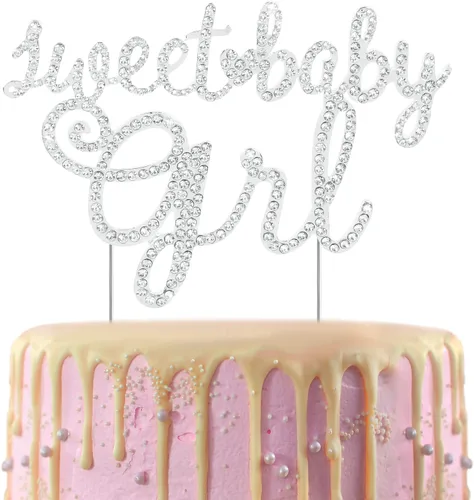 Vista 8 de LINGTEER Sweet Baby Girl - Decoración para pastel de diamantes de imitación – Saludos a la dulce niña, baby shower, hija, primer cumpleaños