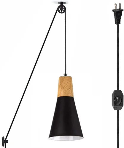 Vista 21 de Kiven Lámpara colgante de polea enchufable, luz colgante ajustable con cable de interruptor de atenuación de 15 pies, pantalla de aluminio macarón