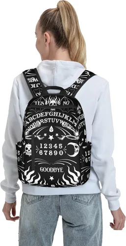 Vista 9 de SWEET TANG Mochila de viaje ligera para ciclismo, senderismo, para hombres y mujeres, Tatuaje Esqueleto Cráneo Tablero Negro, Mochilas de viaje