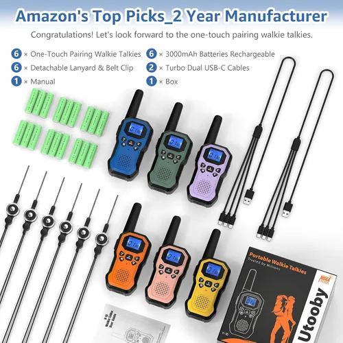 Vista 2 de Radios de 2 vías para adultos Walkie Talkies de largo alcance para niños, recargable, paquete de 6, camping, senderismo, esquí, equipo de crucero