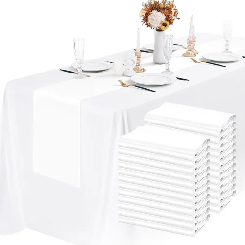 Vista 15 de Paquete de 24 caminos de mesa de satén negro de 12 x 72 pulgadas de largo, seda brillante, tela suave, dorada, para fiesta, boda, recepción