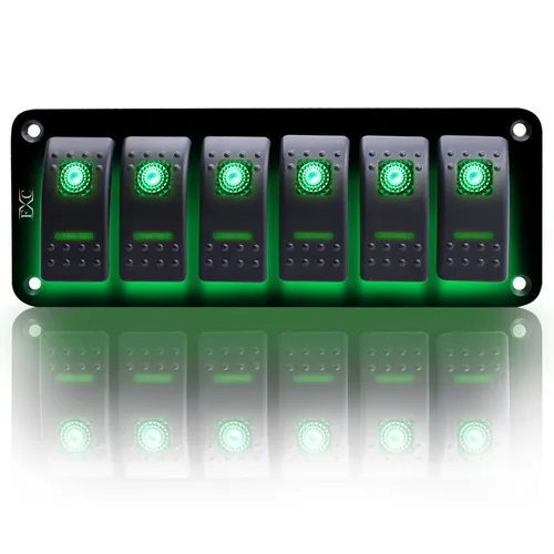 Vista 17 de FXC Interruptor basculante Panel de aluminio 2 Gang Interruptores de palanca Dash 5 Pin ON/OFF 2 LED retroiluminado para barco coche azul marino