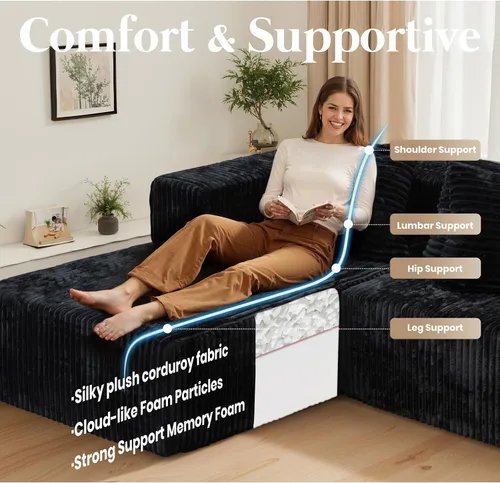 Vista 3 de sofás deshuesados en forma de U de 130", negro modular del sofá seccional