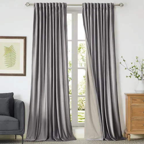 Vista 16 de Cortinas opacas de terciopelo de felpa negras de 63 pulgadas de largo para dormitorio, juego de 2 paneles de forro con bolsillo para barra, pestaña