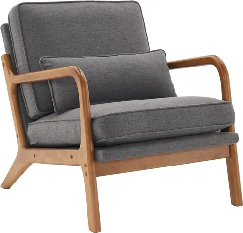 Vista 11 de Lestar Sillón individual, sillas de sofá de acento moderno, asiento tapizado de lino con cojín de respaldo y almohada para sala de estar (beige)