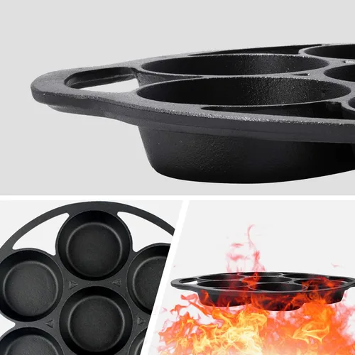 Vista 3 de YOLOPLUS+ Molde para magdalenas de hierro fundido pre-sazonado con guantes resistentes al calor, 11.2 pulgadas, 7 tazas de bandeja para galletas