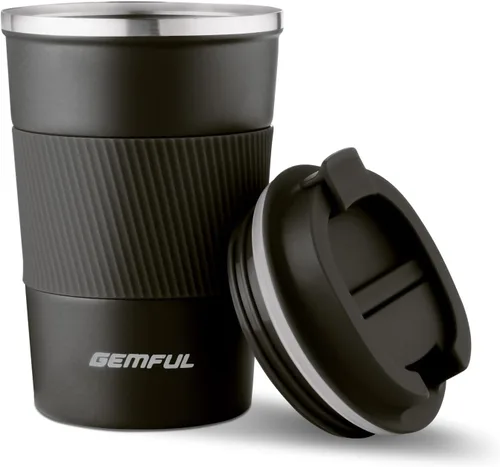 Vista 10 de GEMFUL Taza de viaje de café a prueba de fugas con tapa, 13 onzas, aislada al vacío, de acero inoxidable, vaso de café a prueba de derrames