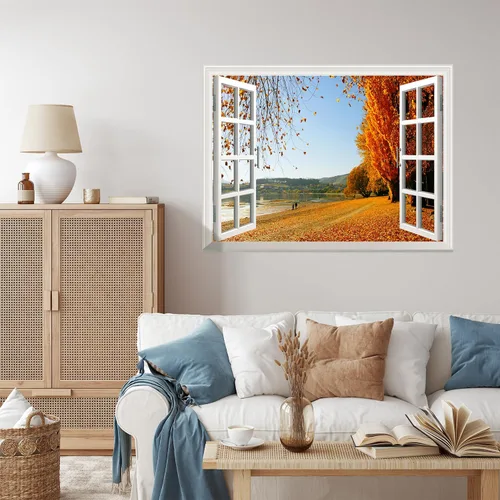Vista 3 de wall26 - Mural de pared con adhesivo removible, decoración para el hogar Otoño Hojas Caídas Doradas