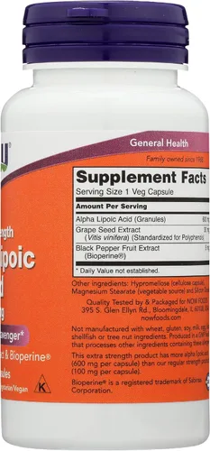 Vista 6 de Now Foods Ácido alfa lipoico 600mg 60 cápsulas vegi