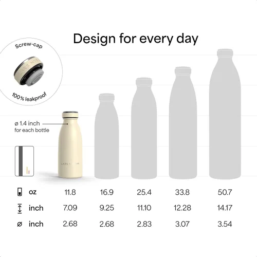 Vista 4 de LARS NYSØM Botella de agua aislada de acero inoxidable de 12 onzas, 17 onzas, 25 onzas, 34 onzas, 51 onzas, frasco térmico aislado para bebidas