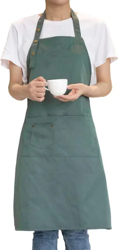 Vista 13 de Delantales de arte para pintar cerámica, delantales de cocina para hombres y mujeres impermeables verdes