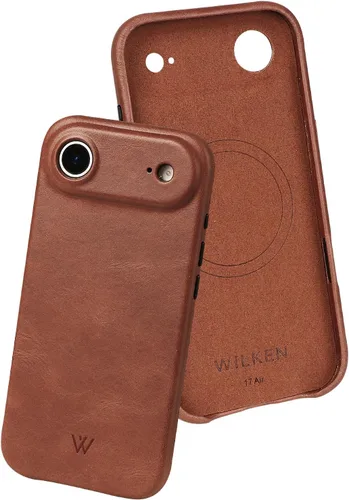 Vista 25 de Funda de teléfono delgada de cuero Wilken compatible con iPhone 15 Compatible con MagSafe y carga inalámbrica Cubierta de cuero de grano Negro