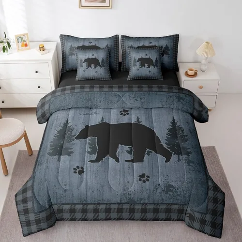 Vista 17 de Feelyou Juego de edredón de ciervo con sábanas – Tamaño Queen 7 piezas Juego de ropa de cama infantil de caza rústica – Cama de ciervo de cabaña