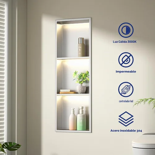 Vista 3 de Acero inoxidable cepillado 36" X 12" Niche de ducha Led Ningún