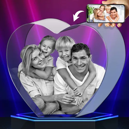 Vista 2 de Corazón de fotos de cristal 3D personalizado, recuerdo de imagen grabado personalizado para parejas, aniversario, día de San Valentín, regalos
