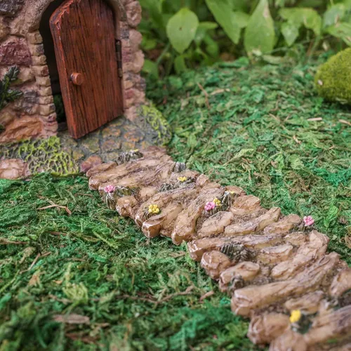 Vista 3 de Adorno de casa de muñecas en miniatura para jardín de hadas, camino de piedra de flores