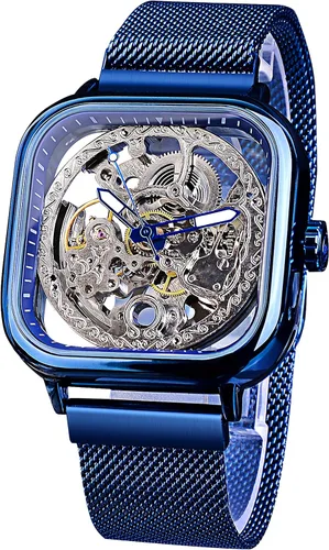 Vista 10 de FORSINING Relojes automáticos Reloj de pulsera mecánico dorado para hombre Relojes de esqueleto con esfera transparente de acero inoxidable