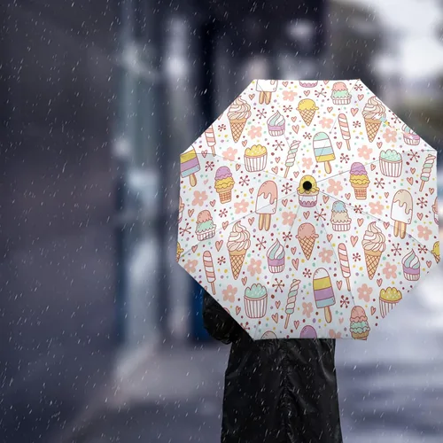 Vista 3 de DHDM Automatic Umbrella for Rain and Sun Male Women Beach Parasol Print Folding Umbrella