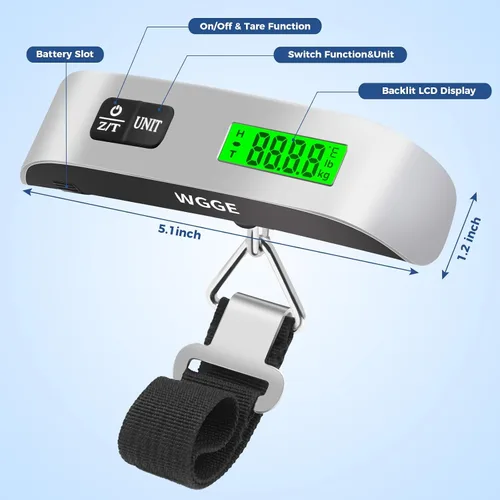 Vista 8 de WGGE Báscula digital para equipaje, 110 lb/50 kg, pantalla LCD