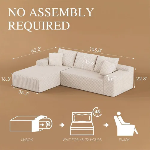 Vista 2 de Sofá seccional convertible de 105" con chaise en forma de L, sofá modular moderno con asiento profundo, cómodos sofás tipo nube de 3 plazas
