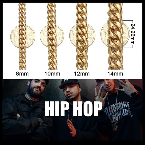 Vista 6 de Cuban Chain Necklace for Men Women 18k Silver Gold Stainless Steel Cuban Chains 8mm 10mm Width Fashion Hip Hop Jewelry