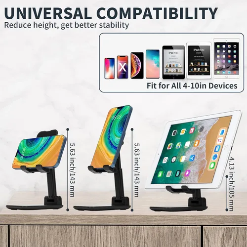 Vista 2 de HOTEMIA Soporte para teléfono celular, soporte plegable ajustable para teléfono para escritorio, soporte de iPhone compatible con todos los Negro