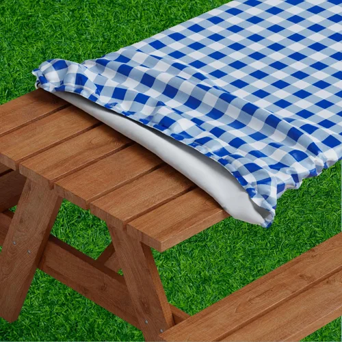 Vista 8 de Sorfey Mantel de picnic ajustado con elástico, vinilo con reverso de franela, se adapta a mesa de 48 x 24 pulgadas, rectangular, a prueba de agua