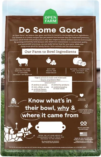 Vista 2 de Open Farm - Alimento seco para gatos sin granos de cordero criado en pasto, receta de cordero criado humanamente con superalimentos sin OMG y sin
