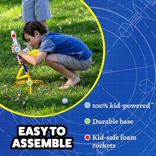Vista 6 de Stomp Rocket Jr Lanzacohetes de luz para niños - 4 cohetes que brillan en la oscuridad - Juguete divertido para exteriores, regalo para niños