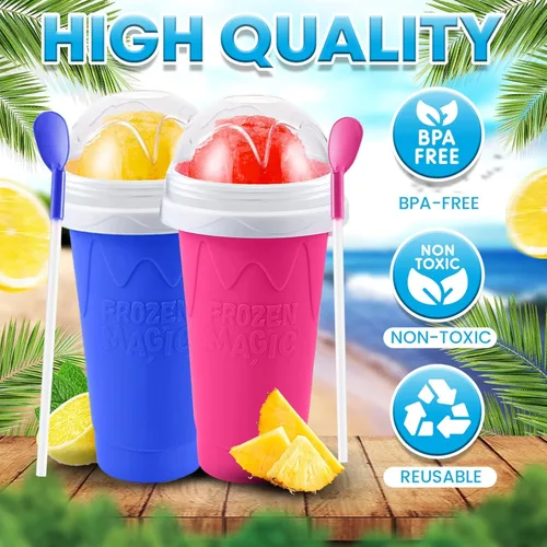Vista 3 de Paydaan Paquete de 2 tazas mágicas para granizar, máquina de bebidas congeladas instantáneas, máquina de granizado reutilizable de doble capa