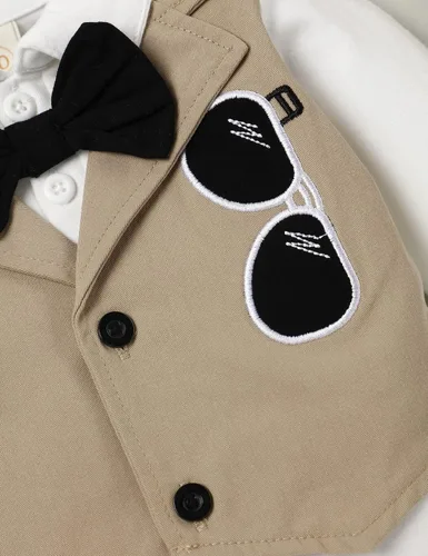 Vista 3 de Ropa de bebé recién nacido, trajes de caballero, mameluco de manga larga, traje de esmoquin con corbatín