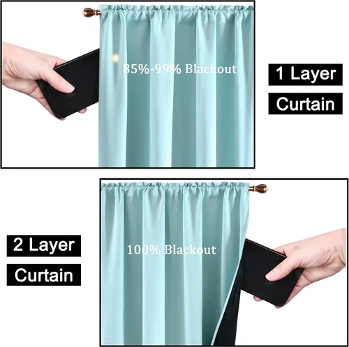 Vista 2 de KEQIAOSUOCAI Aqua - 100 cortinas opacas con forro negro para dormitorio, paneles de cortina totalmente opacas para sala de estar, cortinas aislantes