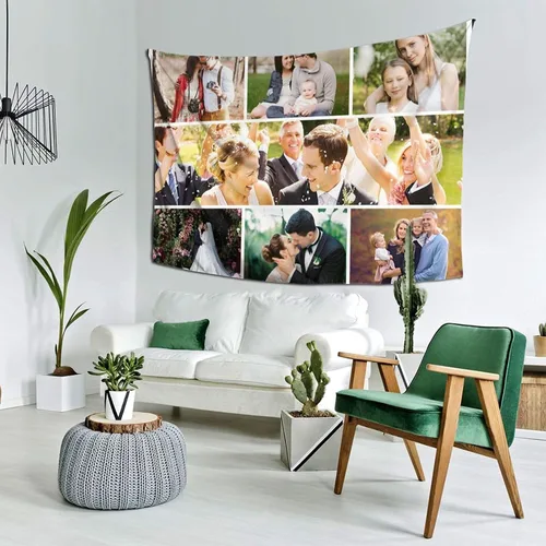 Vista 14 de Nsipan Tapiz personalizado para subir imágenes, texto fotográfico, decoración de pared, colección de collage de dormitorio, decoración