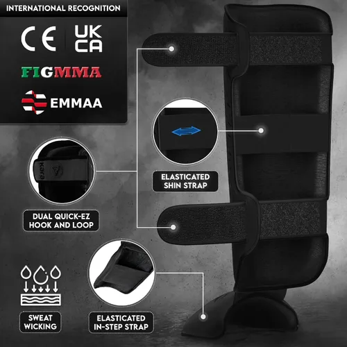 Vista 2 de RDX Espinilleras para kickboxing, Muay Thai y almohadillas de entrenamiento, protección de espuma de empeine Kara de cuero Maya Hide, protector