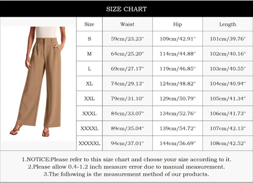 Vista 5 de YOLAI Pantalones de pierna ancha para mujer, pantalones casuales de cintura alta para trabajo, negocios, pantalones ligeros con bolsillos (blanco, L)