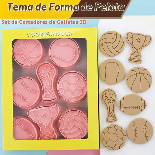 Vista 6 de Juego de cortadores de galletas con forma de bola, 8 piezas de fútbol 3D, baloncesto, béisbol, voleibol, fútbol, tenis, cortadores de galletas