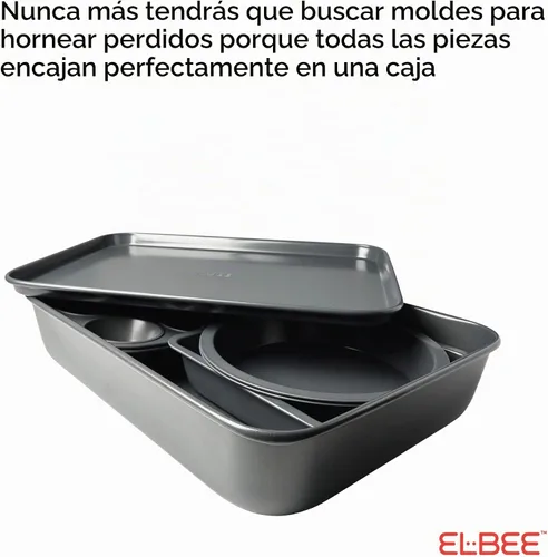 Vista 7 de Elbee Home - Juego de 8 piezas de acero aluminizado antiadherente, ahorro de espacio, con bandeja para asar profundamente, bandeja para galletas