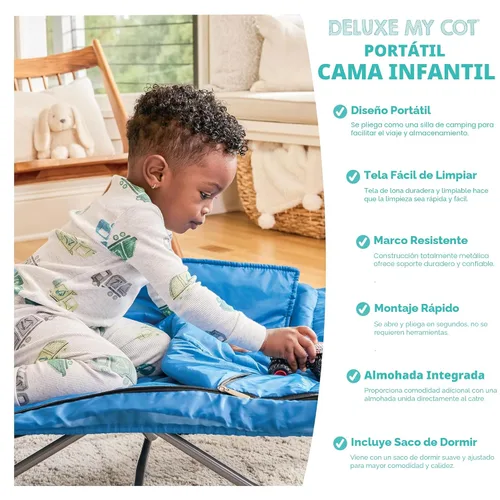 Vista 6 de Regalo My Cot Deluxe Cama portátil para niños pequeños, incluye saco de dormir, azul marino