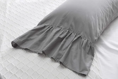Vista 6 de Fundas de almohada grises con volantes largos con cola de pez, fundas de almohada grises de algodón egipcio, tamaño Queen de 20 x 30 pulgadas