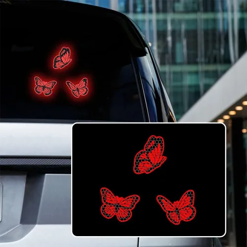 Vista 12 de Juego de 3 calcomanías reflectantes de alta intensidad para automóvil, diseño de mariposa, decoración de coche, impermeable, parachoques de coche