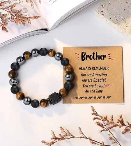 Vista 7 de TONY & SANDY Regalos del día del padre para papá, marido, abuelo, tío, pulsera de piedra natural genial para hijo, nieto, sobrino, novio, regalos