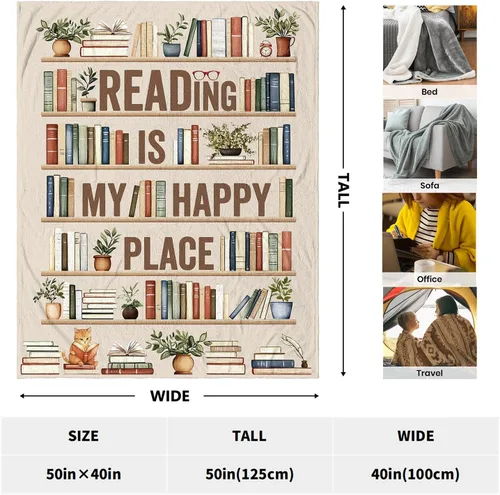Vista 2 de CUJUYO Regalos para Amantes de los Libros para Mujeres y Hombres Manta 50"x40" - Regalos para Bibliotecarios Manta Tipo Throw - Regalos de Club
