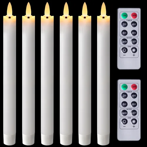 Vista 9 de Homemory Velas cónicas sin llama con cera y temporizador remoto con atenuador, candelabros LED parpadeantes, velas de ventana operadas con batería