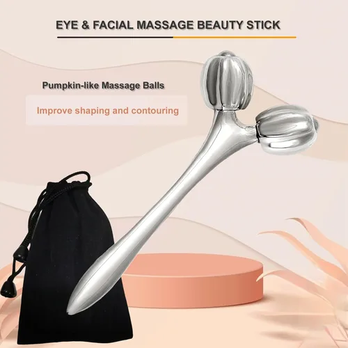 Vista 4 de Herramientas faciales Gua Sha de acero inoxidable, rodillo facial y juego de Gua Sha para masaje facial, cuello, ojos, cuerpo, elevación de barbilla