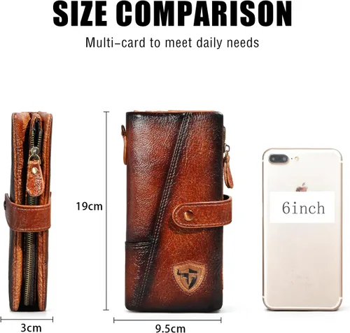 Vista 3 de Handadsume Genuino caballo loco cuero viaje regalo moneda bolsillo tarjeta caso largo organizador cadena Rfid monedero con broche para hombres